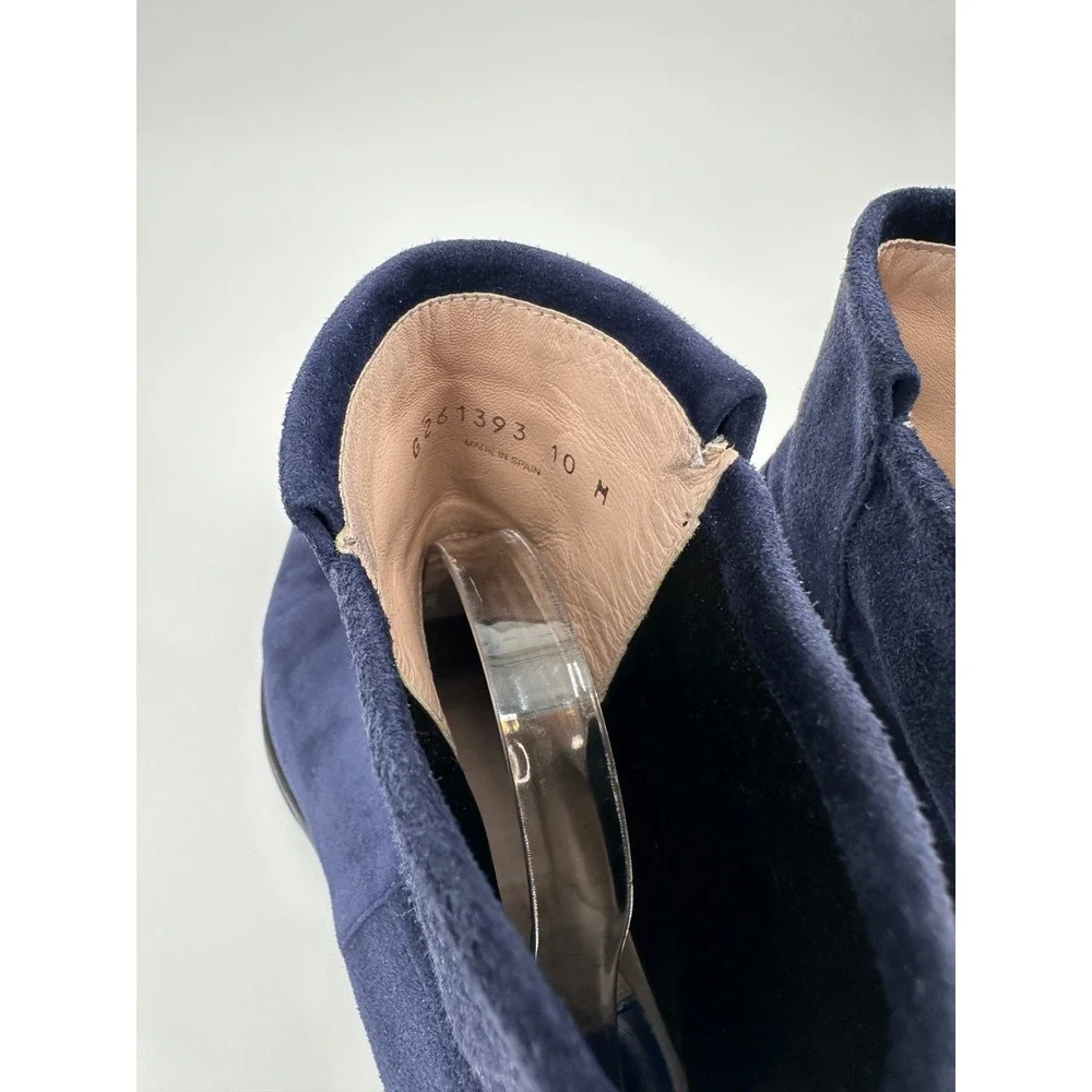 Stuart Weitzman 5050 Navy Blue Suede Ankle Boots 10M Low Block Heel Made Spain